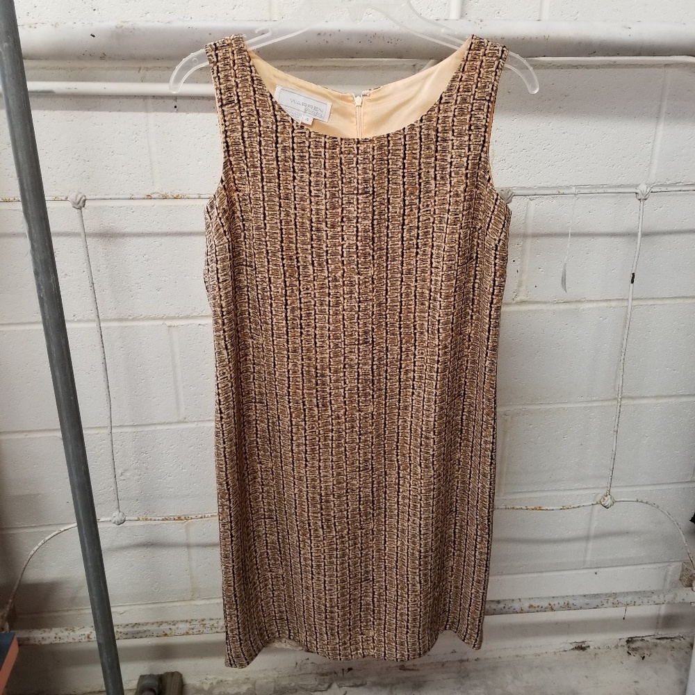 Vintage Warren Petites Brown Gold 4 Sheath Dress